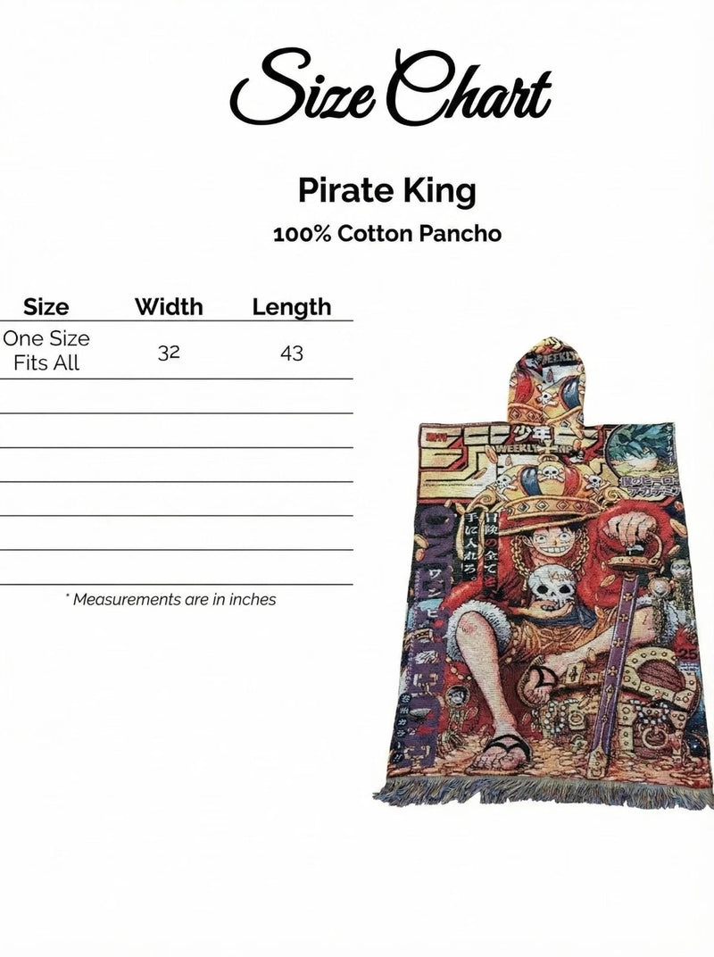 Size chart for Pirate King Poncho